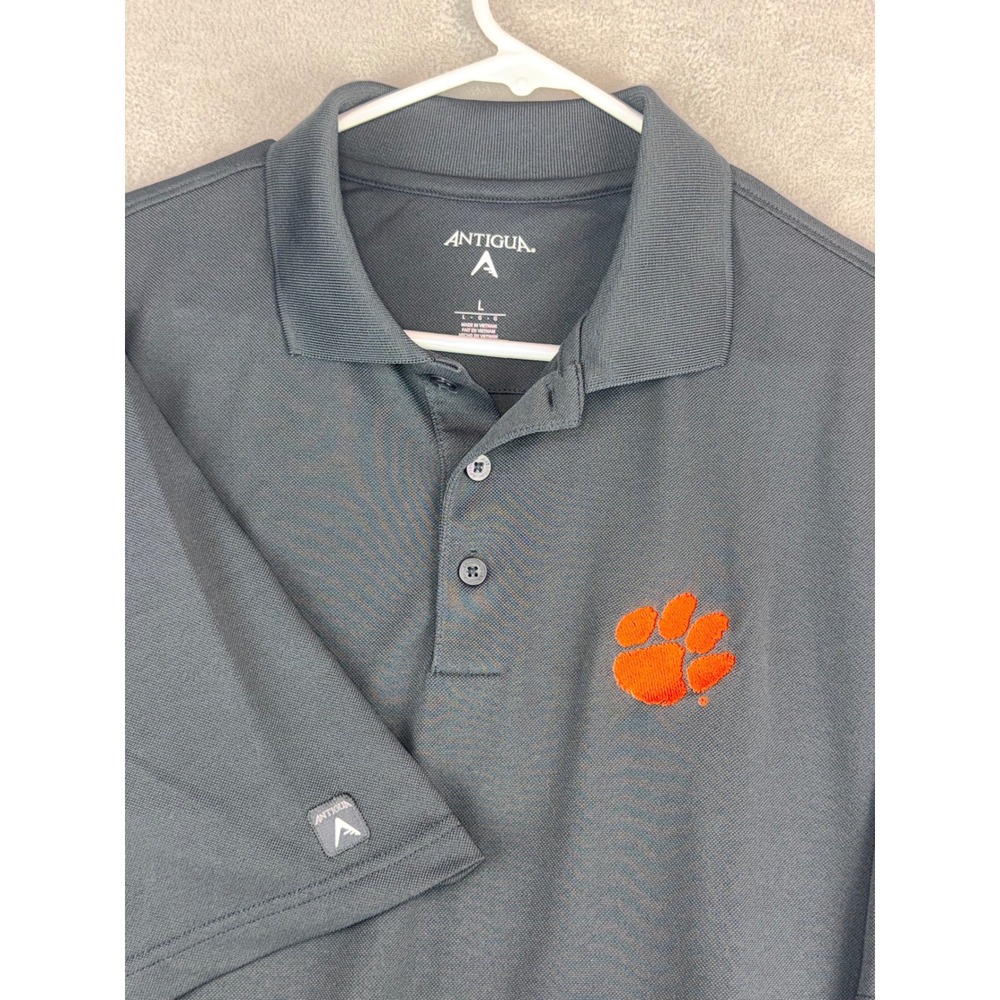 Antigua Clemson Tigers Mens Large Gray Performance Polo Shirt Embroidered Logo